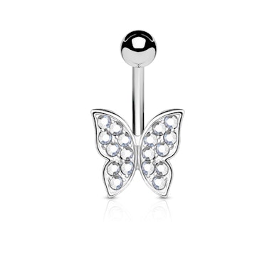 Bauchnabelpiercing mit steinbesetztem Schmetterling