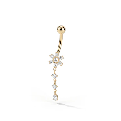 Bauchnabelring mit Blume und herabhängenden Schmucksteinen