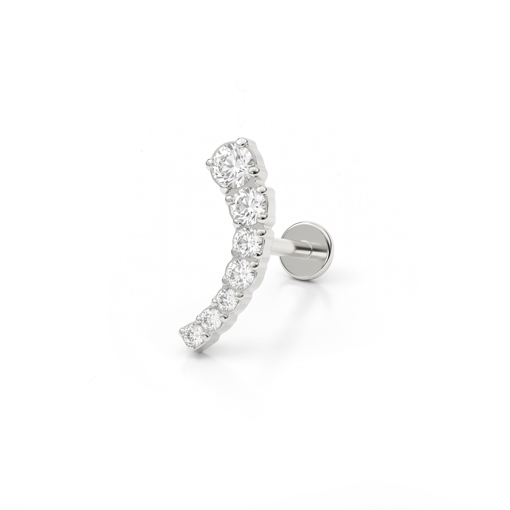 Push-in Labret aus Titan mit gebogenem steinbesetztem Aufsatz