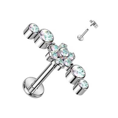 Titan-Labret mit Blume in der Mitte und CZ-Steinen