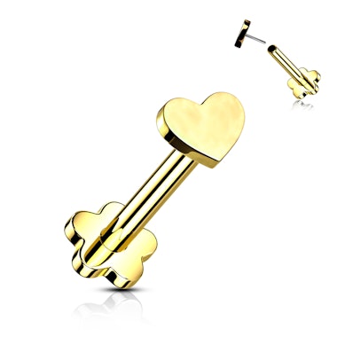 Doppelseitiges Titan-Labret mit Blume und Herz