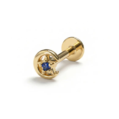 Mond- und Sternlabret mit blauem Schmuckstein