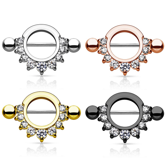 Brustwarzenpiercing mit einem Halbmond aus Steinen Körperpiercing - Deutschland