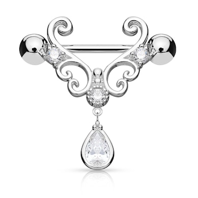 Brustwarzenpiercing in Herzform mit Steinen