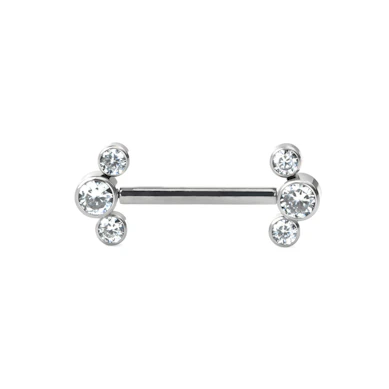 Gewindeloses Brustwarzen-Barbell mit 3 CZ Bezel Endstücke
