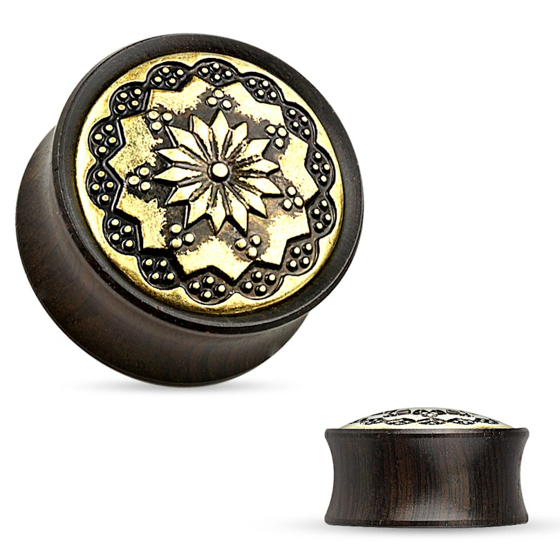 Plug aus Holz mit einer Blume und Punkten Piercingschmuck - Deutschland