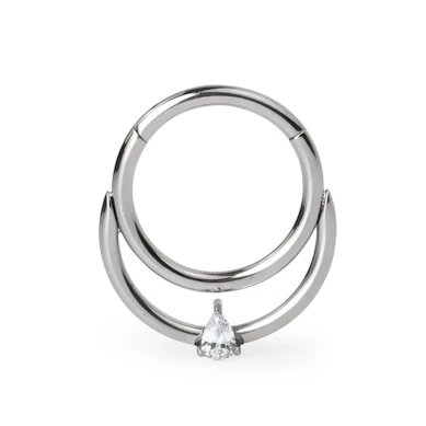 Titan Scharnierring mit Doppelring und einem tropfenförmigen Stein