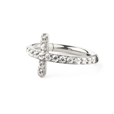 Titanring mit steinbesetztem Kreuz