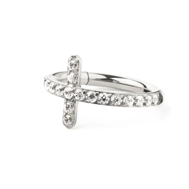 Titanring mit steinbesetztem Kreuz