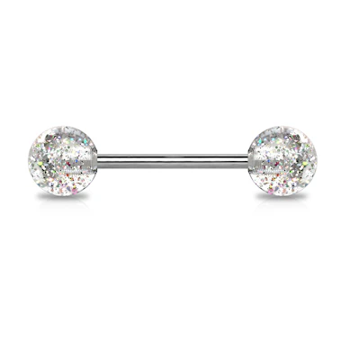 Zungenpiercing aus Titan mit Glitzerkugeln