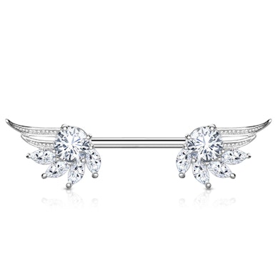 Brustwarzenpiercing mit Engelsflügeln und marquise geschliffene Steinen