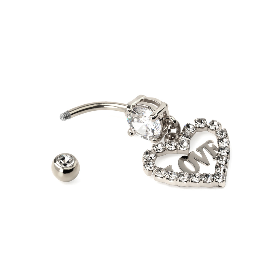 Bauchnabelpiercing mit Steinherz und Love-Text