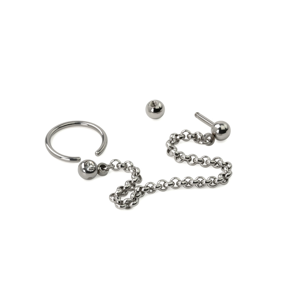 Ring und Stab für Tragus und Helix mit Kette