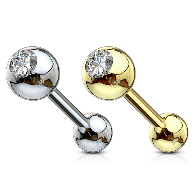 Ohrpiercing aus 14kt. Gold mit einem Stein