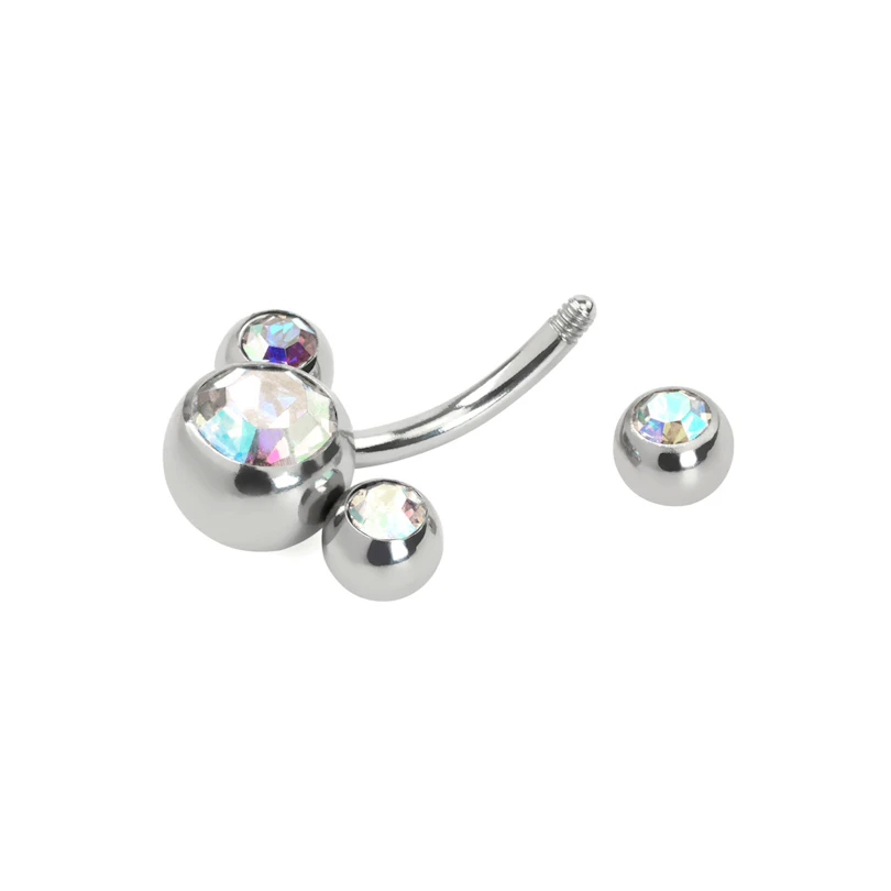 Bauchnabelpiercing mit vier Steinen in beliebiger Farbe