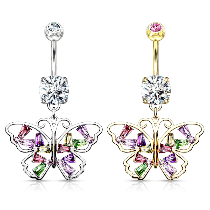 Bauchnabelpiercing mit multifarbenem Schmetterling