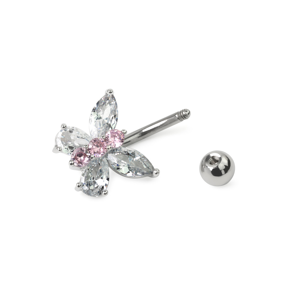 Bauchnabelpiercing mit einem Schmetterling aus Kristallen