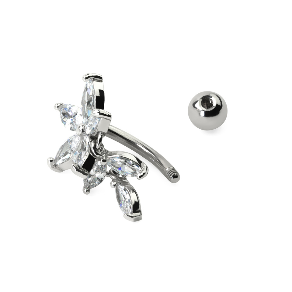 Umgekehrtes Bauchnabelpiercing mit Blume aus Steinen