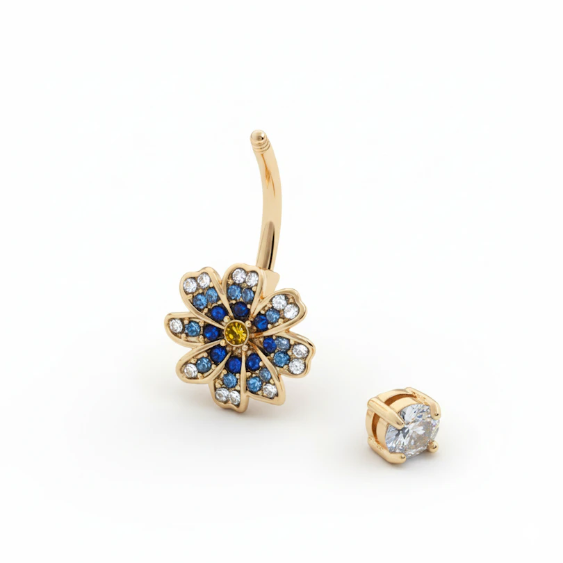 Bauchnabelstab mit blauer Blume