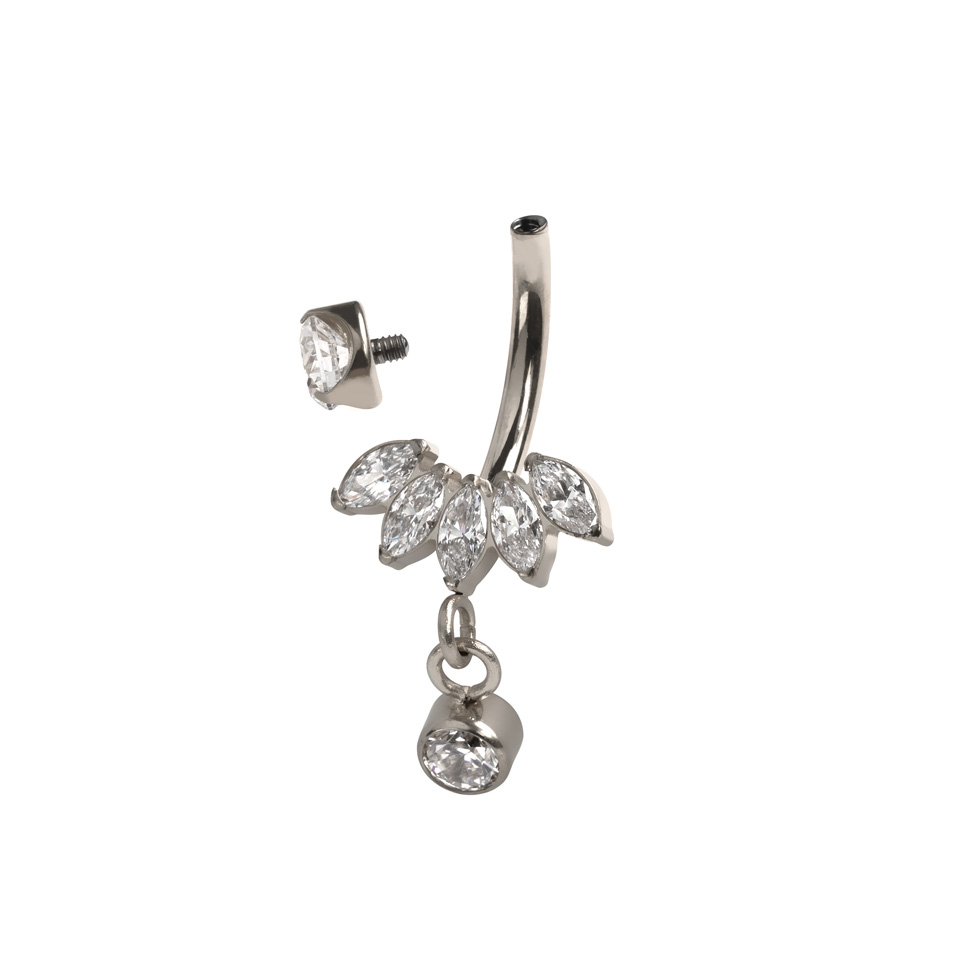Titan-Bauchnabelring mit Marquise-Steinen und Anhänger
