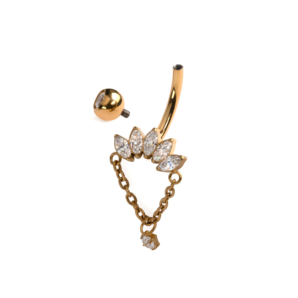 Titan-Bauchnabelring mit Marquise-Steinen und Kette