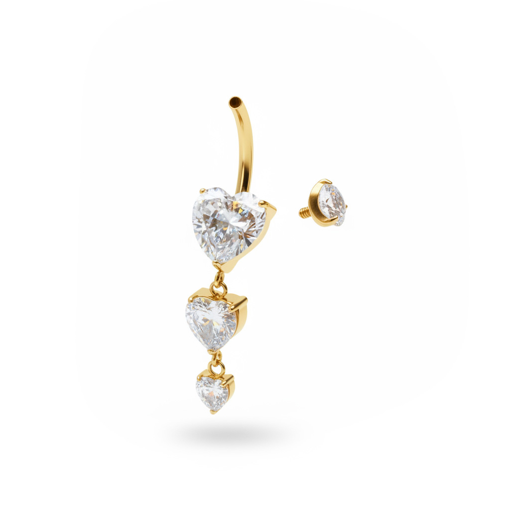 Titan-Bauchnabelpiercing mit drei Herzen