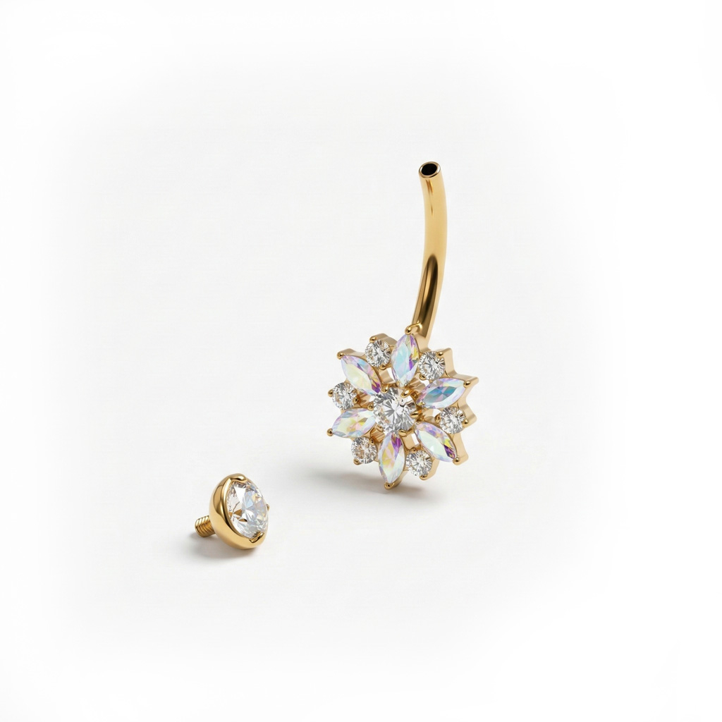 Titan-Bauchnabelpiercing mit Blume