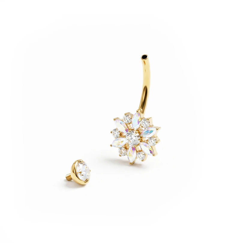 Titan-Bauchnabelpiercing mit Blume