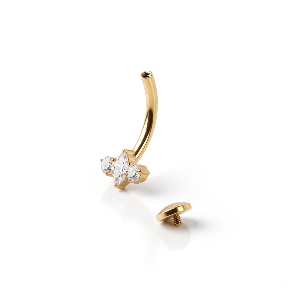 Umgekehrter Bauchnabelring mit zentralem Marquise-Stein