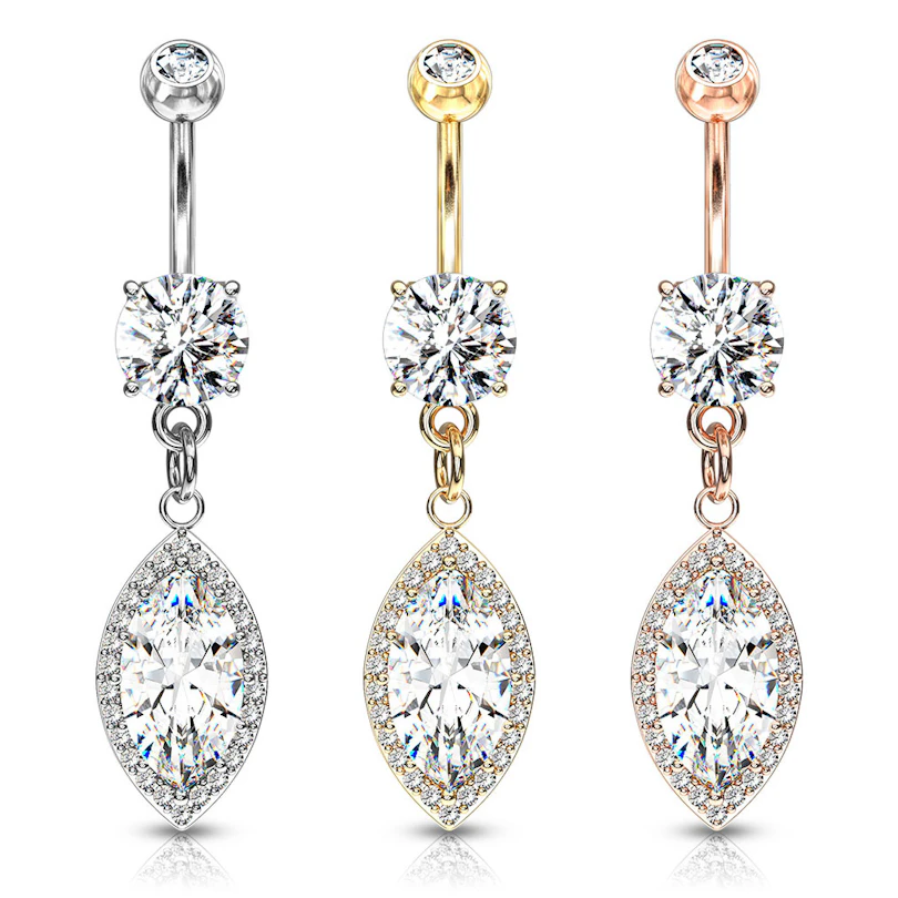 Bauchnabelpiercing mit Marquise förmigen Stein als Anhänger