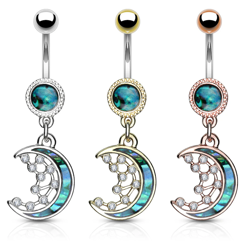 Bauchnabelpiercing mit Sichelmond und Sternen