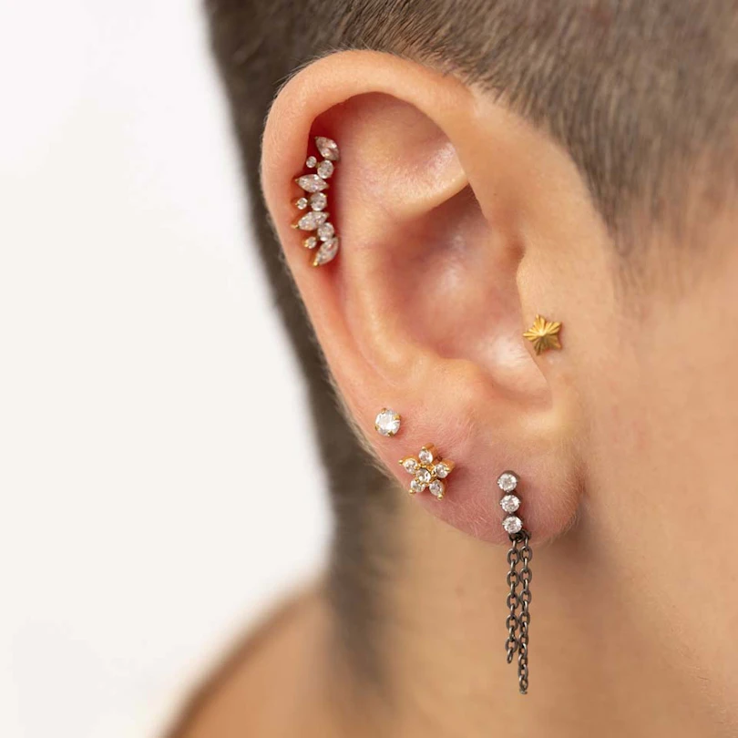 Labret mit Blume aus Steinen und Innengewinde