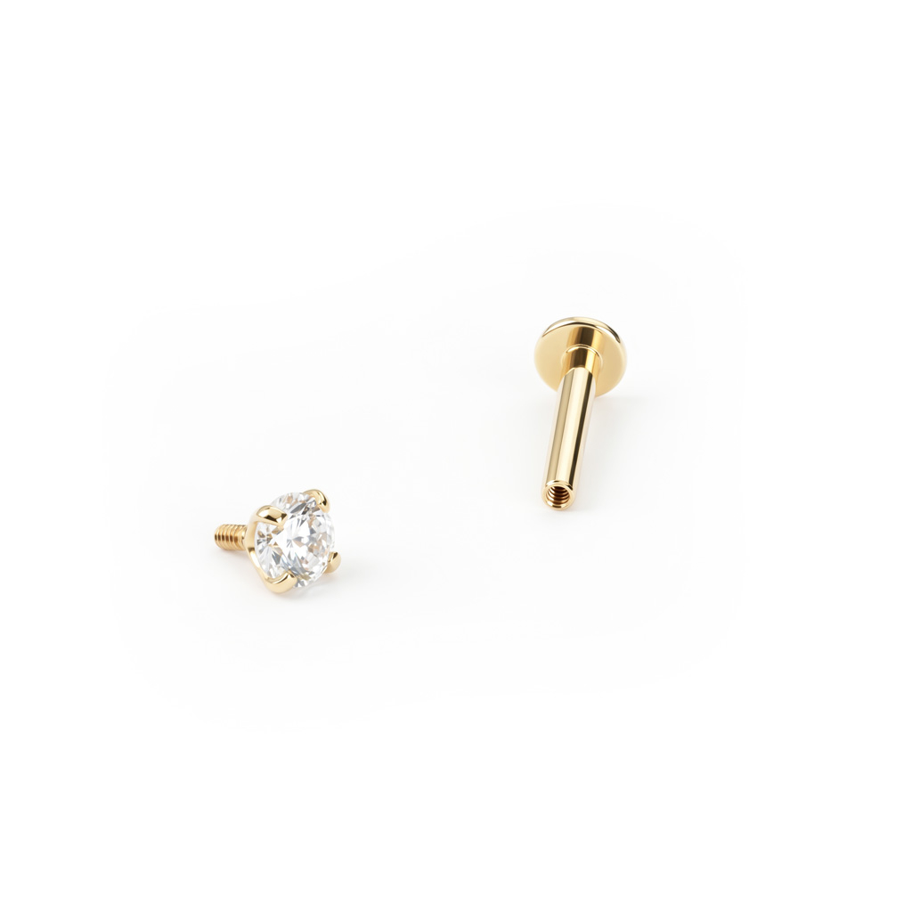 Labret aus 14 Karat Gold mit Innengewinde und einem Stein