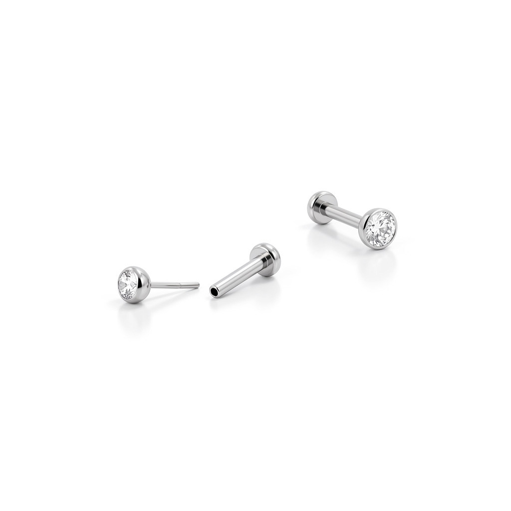 Push-in Labret aus Titan mit eingefasstem Stein