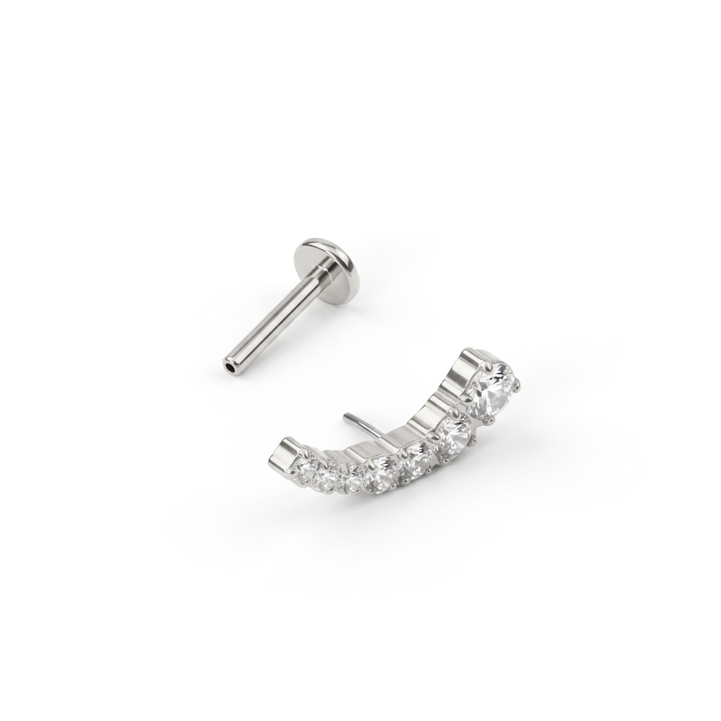Push-in Labret aus Titan mit gebogenem steinbesetztem Aufsatz