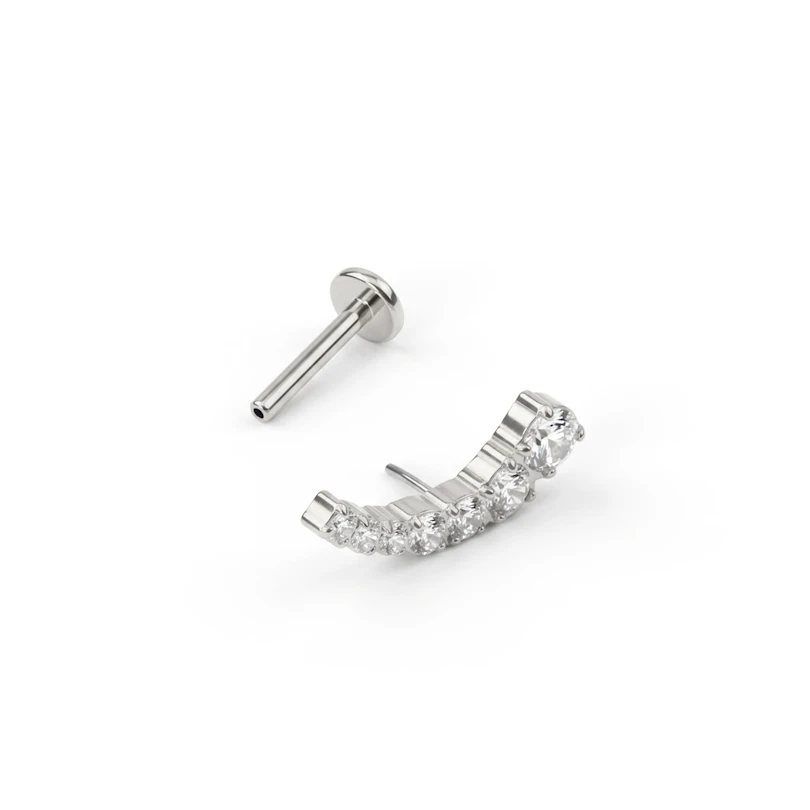 Push-in Labret aus Titan mit gebogenem steinbesetztem Aufsatz