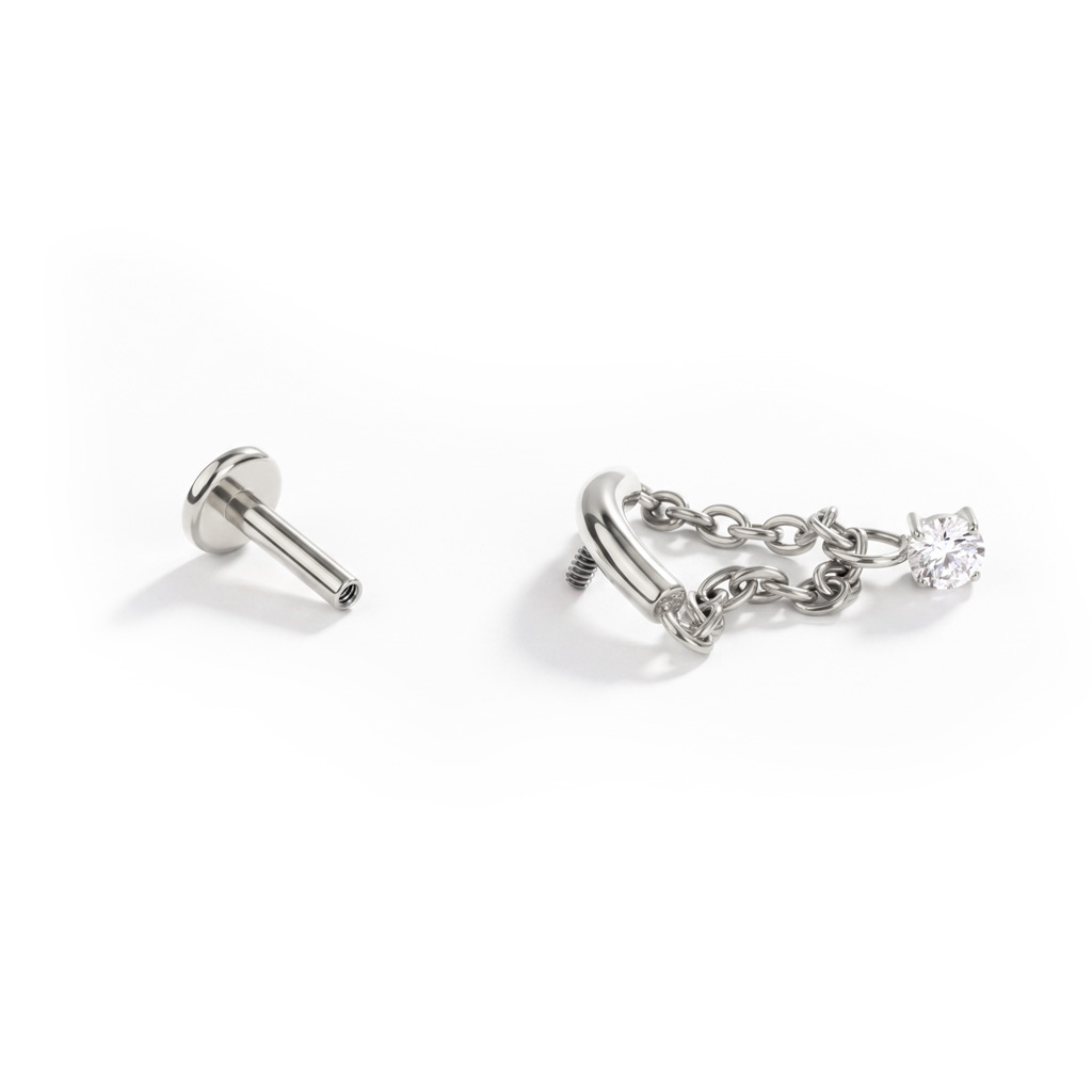 Gebogenes Labret mit Kette und Steinanhänger