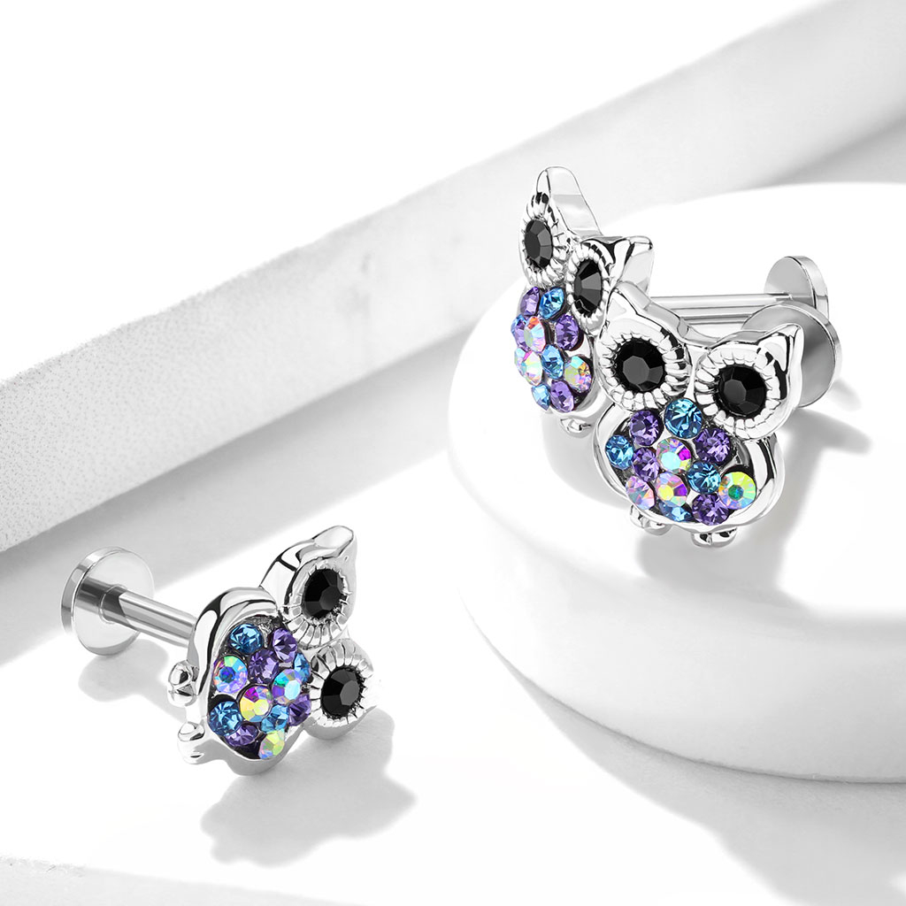 Labret mit steinbesetzter Eule und Innengewinde