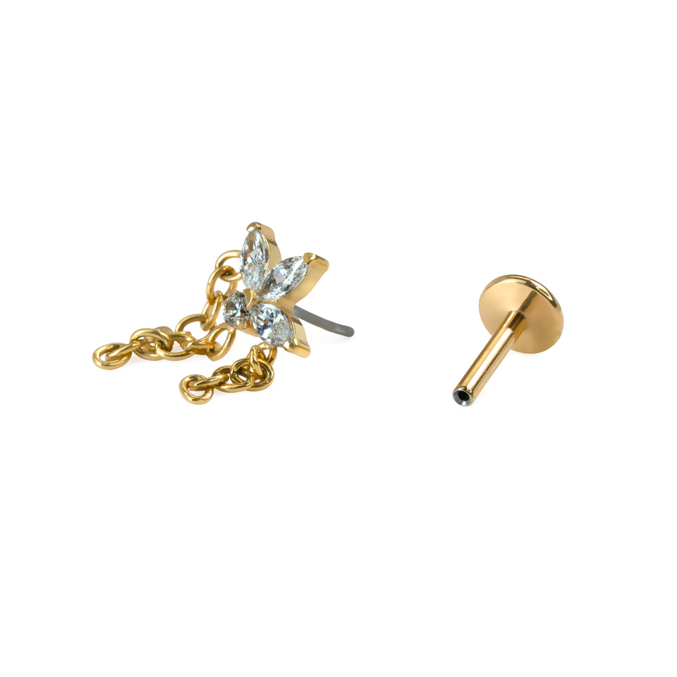 Blumen-Labret aus Titan mit Ketten