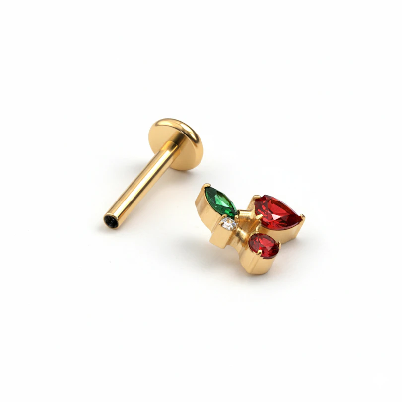 Kirsche-Labret mit bunten Schmucksteinen