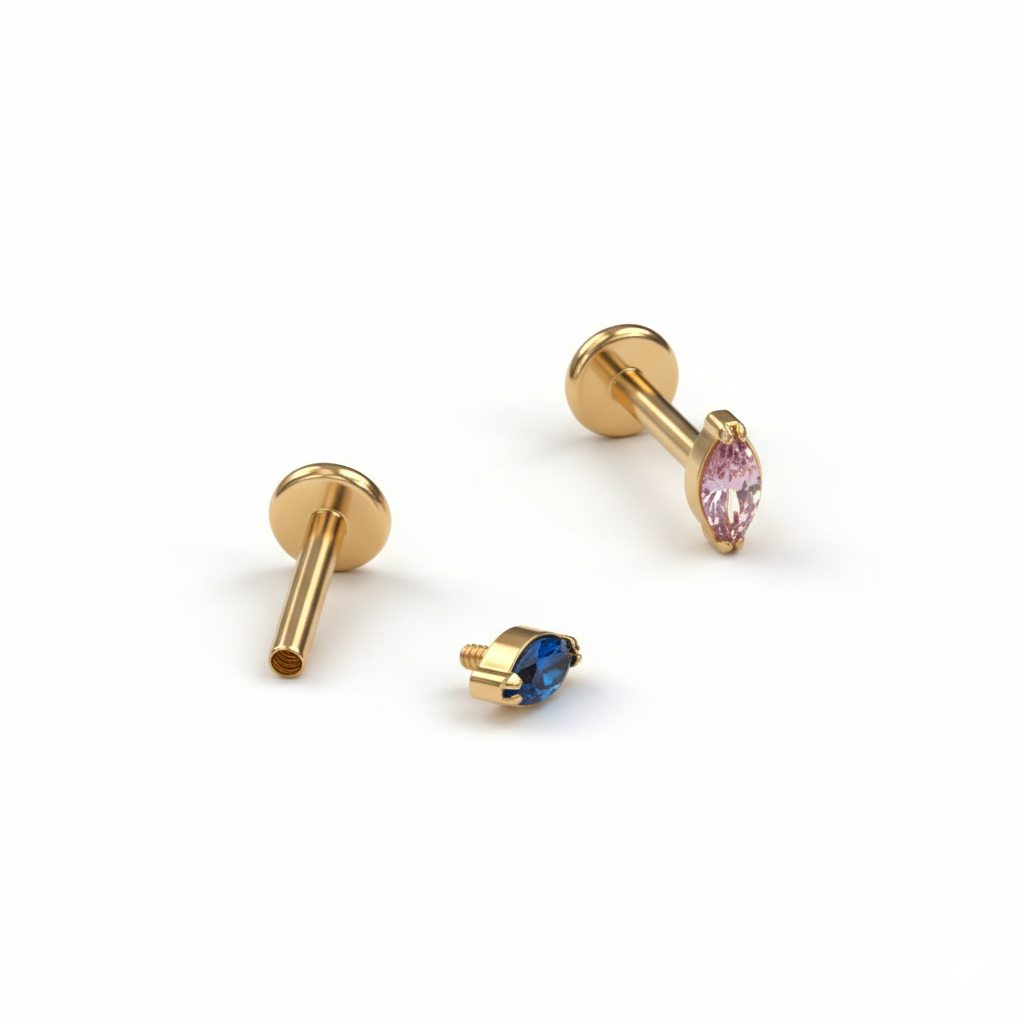 Titan-Labret mit Schmuckstein in Wunschfarbe