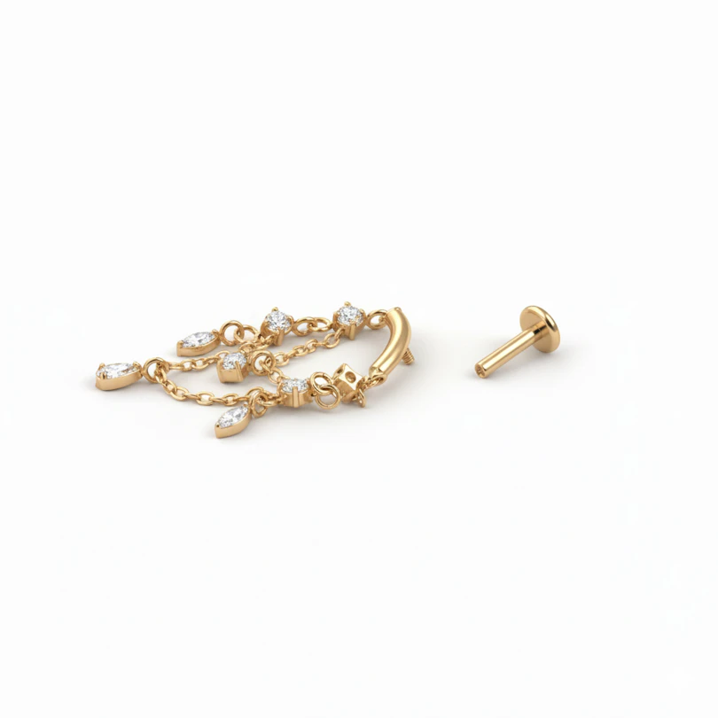 Titan-Labret mit Chandelier-Anhängern
