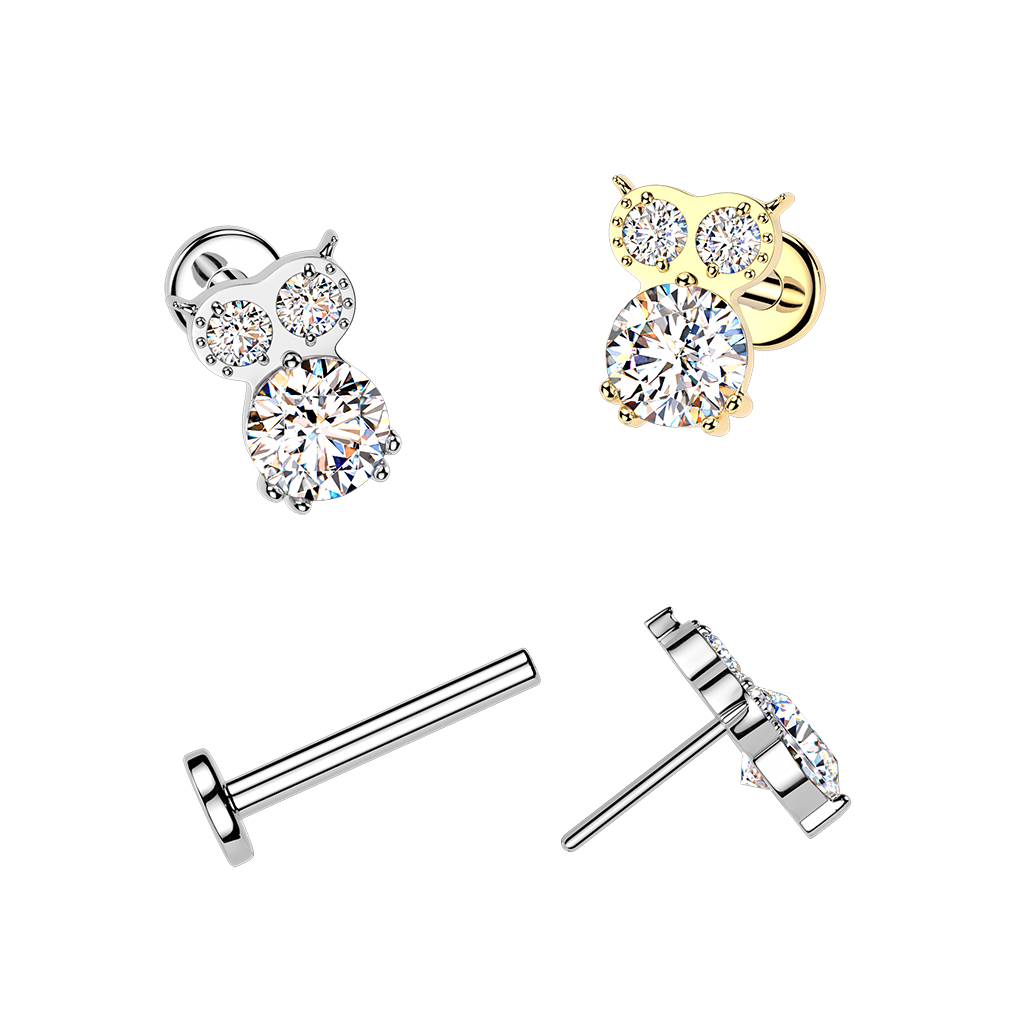 Titan-Labret in Eulenform mit Schmucksteinen