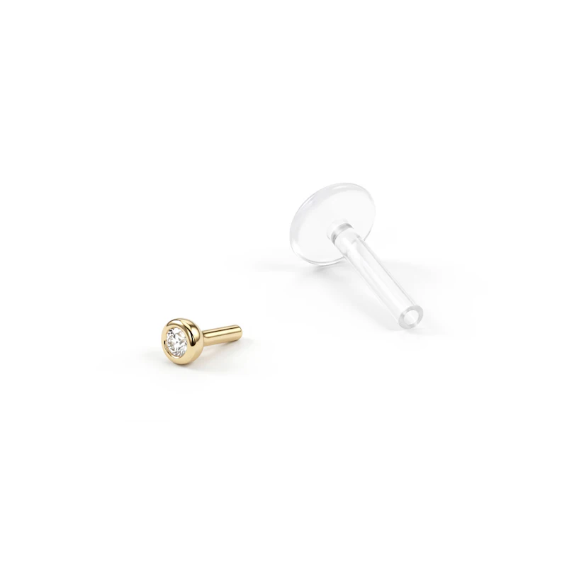 14K Gold-Labret mit Schmuckstein und PTFE Stab