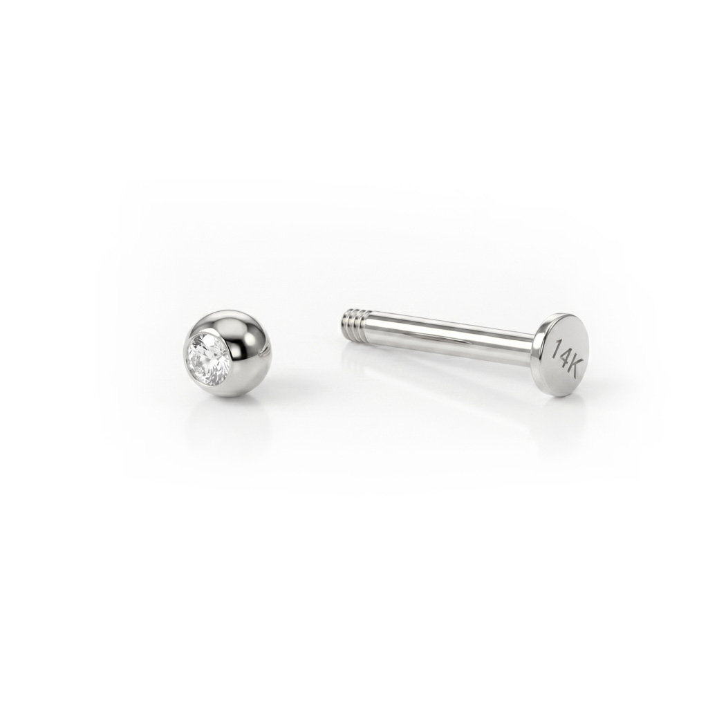 Labret aus 14 Karat Gold mit einem Stein