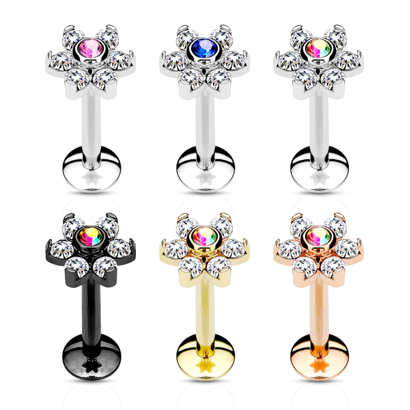 Labret mit Blume und innenseitigen Gewinde