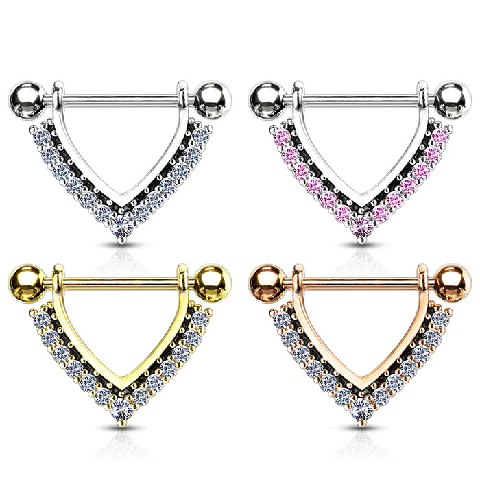 Brustwarzenpiercing mit steinbesetzter V-Form