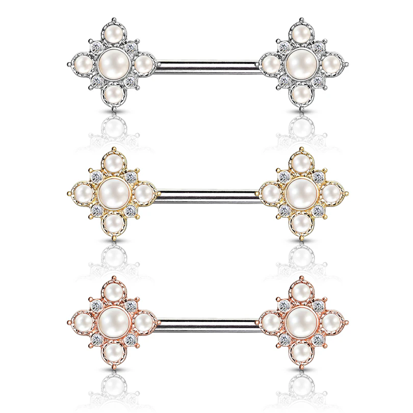 Brustwarzenpiercing mit Blume aus Perlen