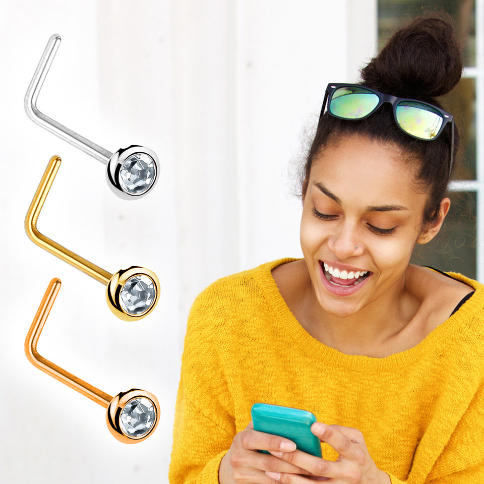 Nasenpiercing aus 14 Karat Gold mit eingefasstem Stein