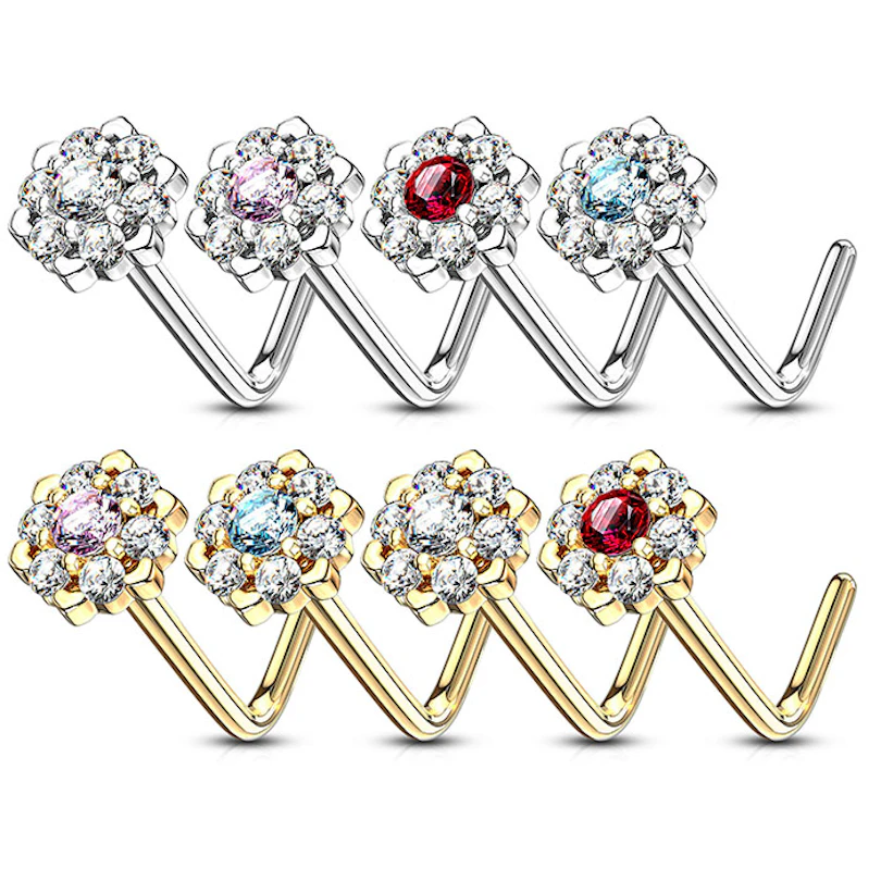 Nasenpiercing aus 14 Karat Gold mit steinbesetzter Lotusblume